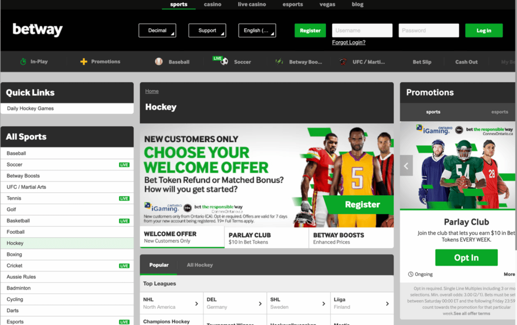 betway Canada sports betting home page
